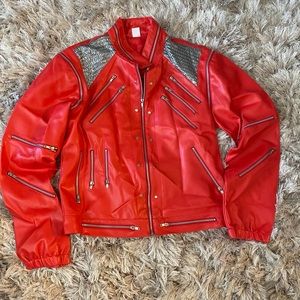 Red Motto Faux Leather Jacket